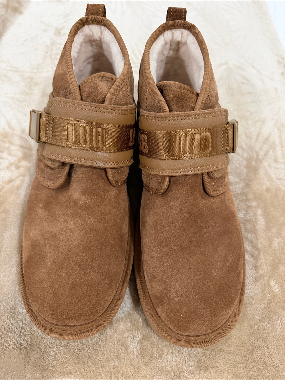 UGG Chestnut Brown Suede Shearling Strap Boots